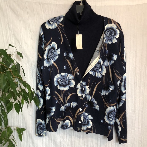 LOFT & KAREN SCOTT SZ PL & M button down floral cardigan & navy turtlene… - Picture 1 of 12